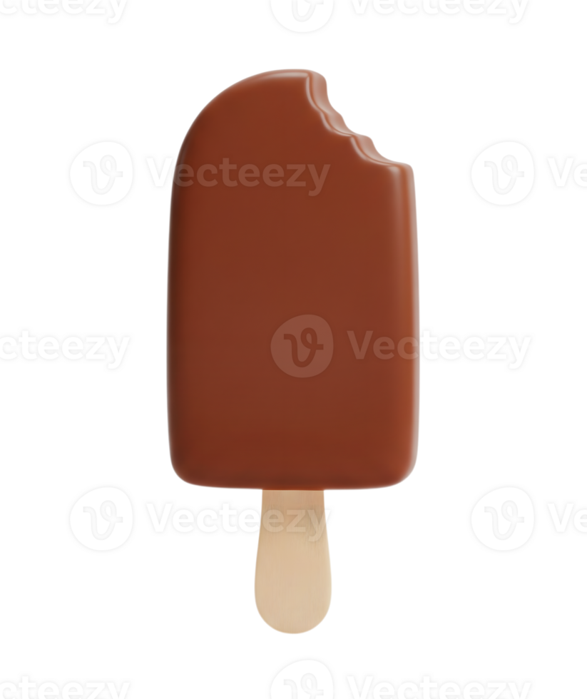 Bitten chocolate ice cream stick minimalist 3D rendering in a soft and smooth renderer png