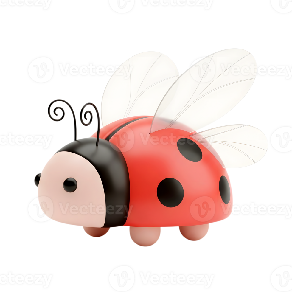Red ladybug minimalist 3D rendering in a soft and smooth renderer png