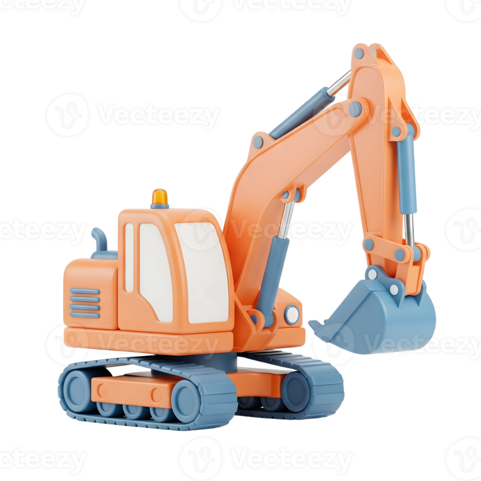 Excavator minimalist 3D rendering in a soft and smooth renderer png