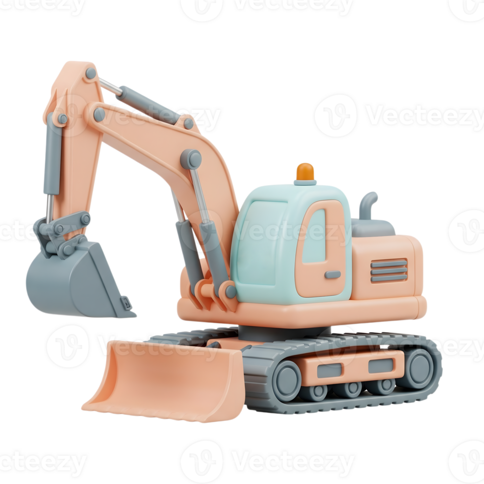 Excavator minimalist 3D rendering soft and smooth renderer png