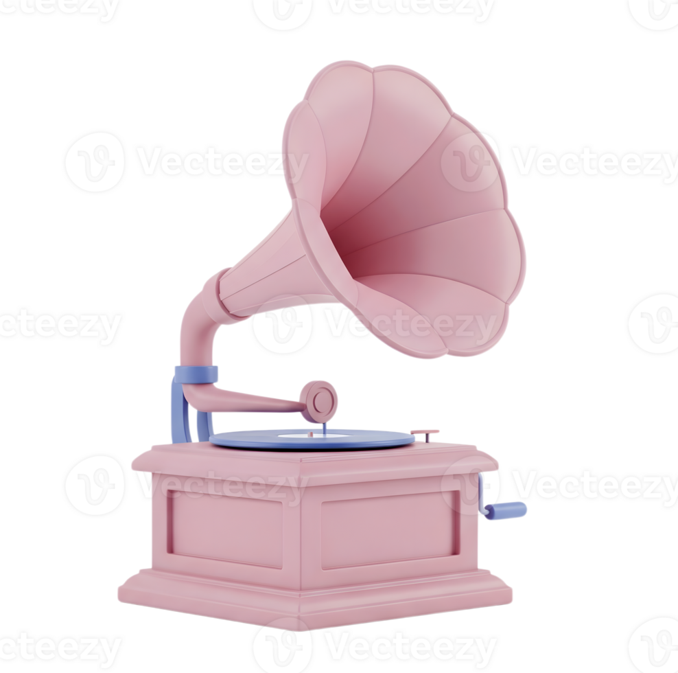 Vintage gramophone minimalist 3D rendering in a soft and smooth renderer png