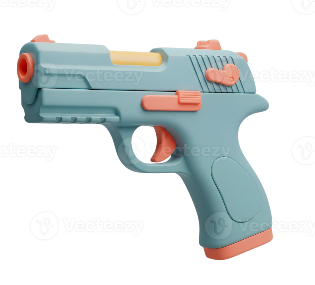 Toy pistol minimalist 3D rendering in a soft and smooth renderer png
