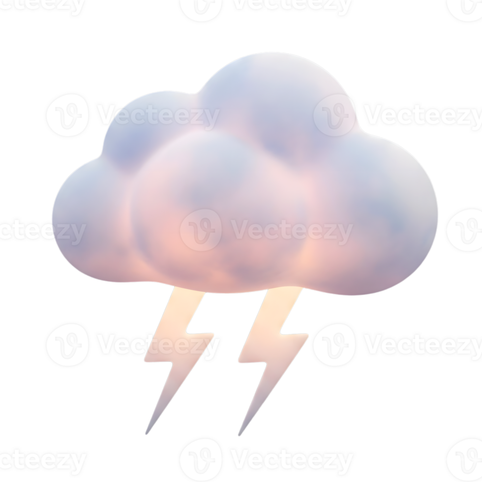 Cloud and lightning bolt minimalist 3D rendering in a soft and smooth renderer png