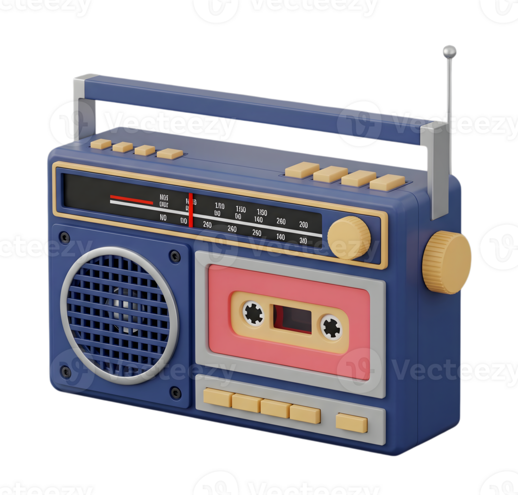 Radio cassette player minimalist 3D rendering in a soft and smooth renderer png