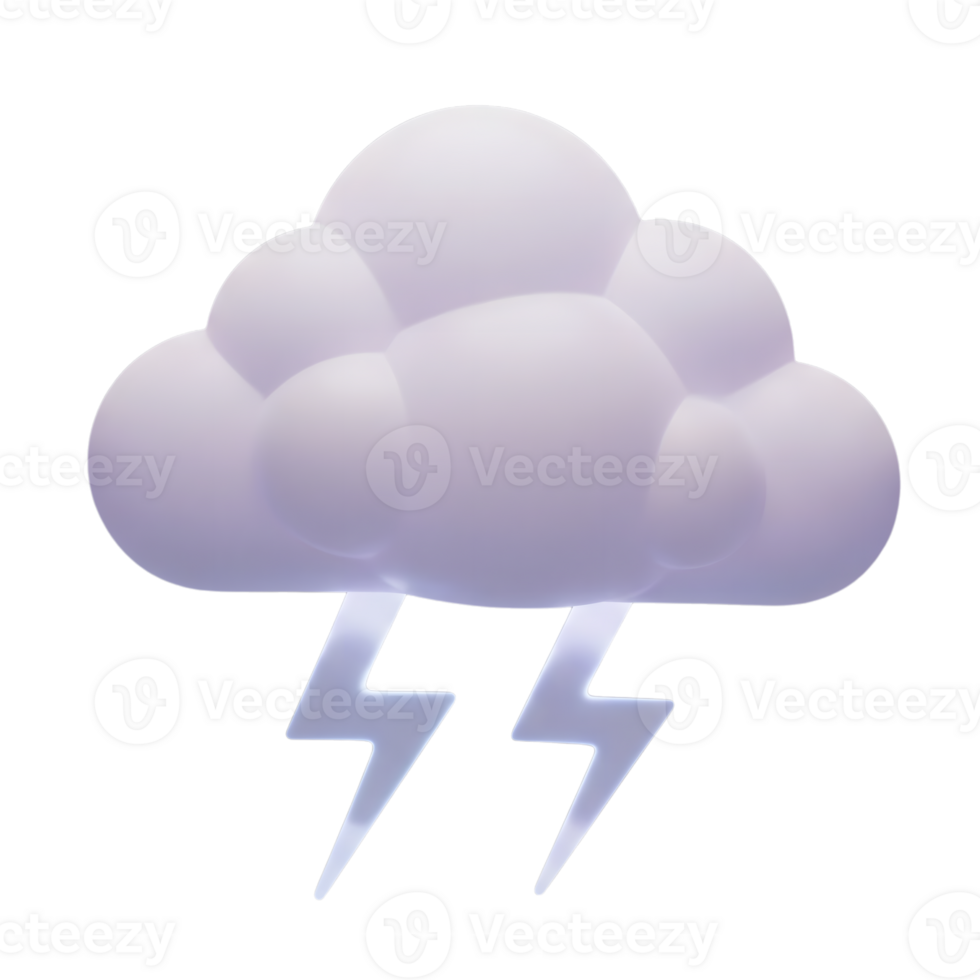 Cloud and lightning bolt minimalist 3D rendering in soft smooth renderer png