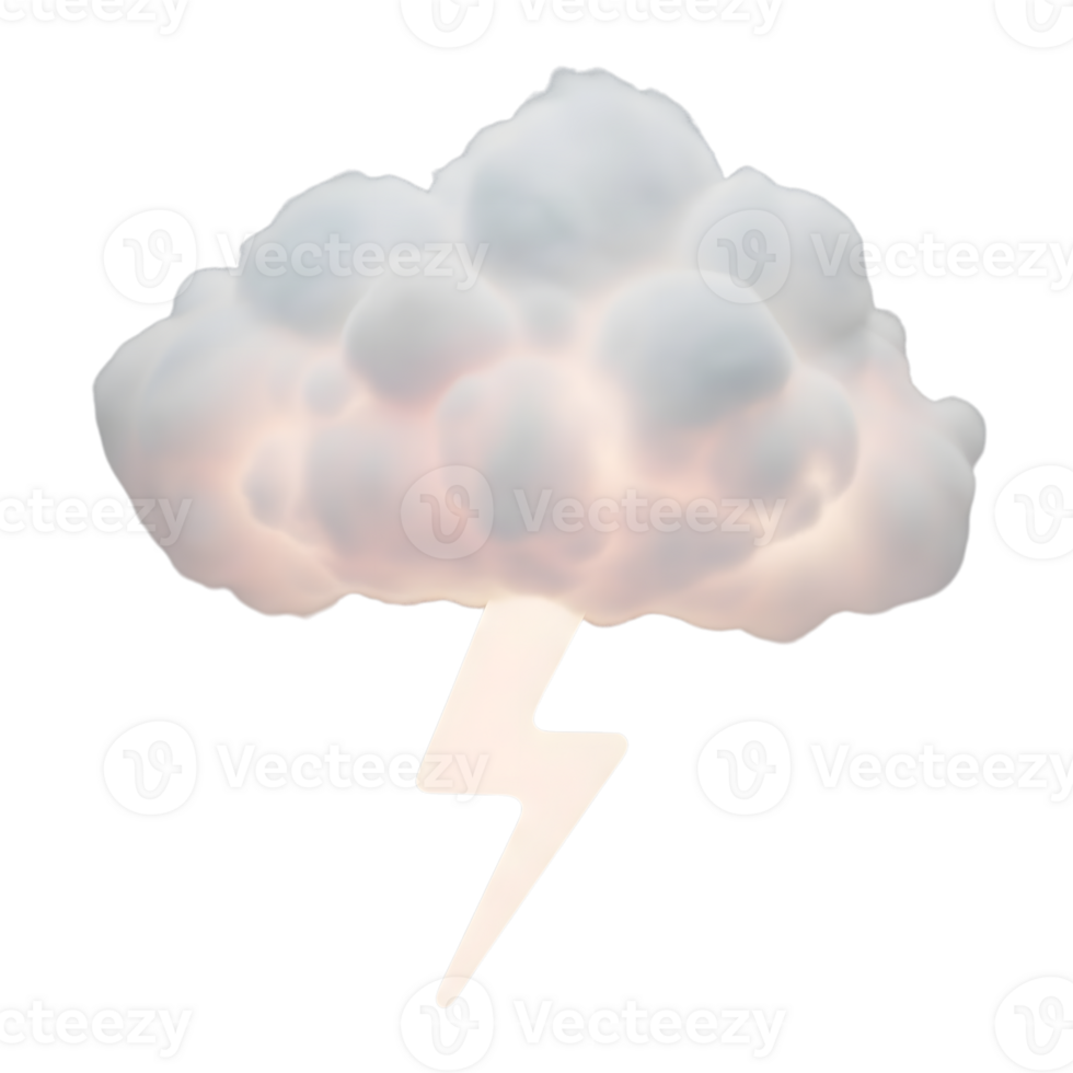 Cloud and lightning bolt minimalist 3D rendering in smooth renderer png
