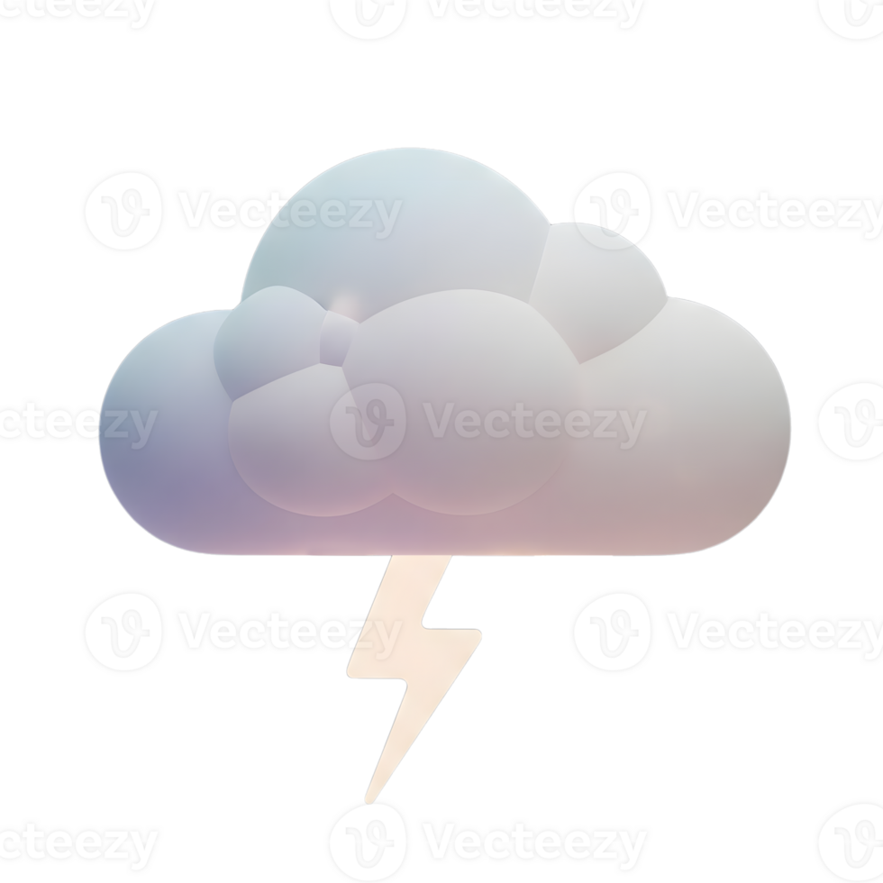 Cloud and lightning bolt minimalist 3D rendering soft and smooth renderer png