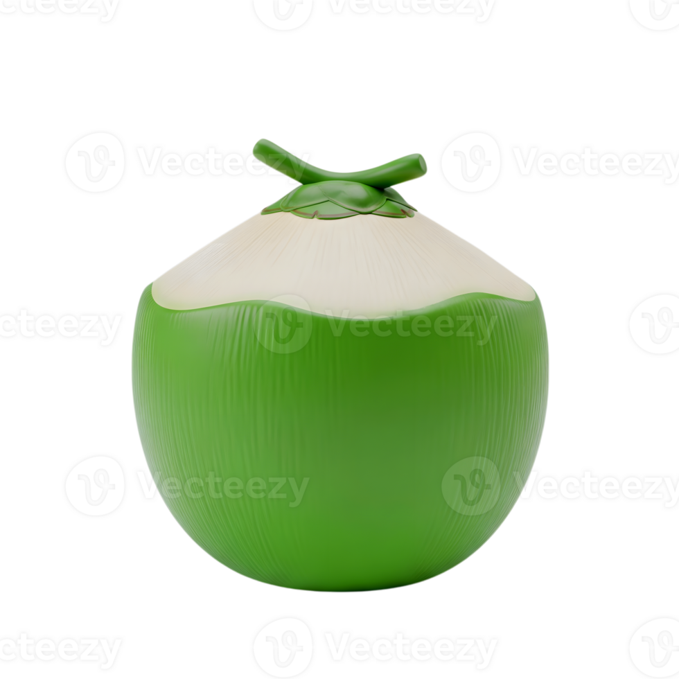 Green coconut minimalist 3D rendering in soft and smooth renderer png