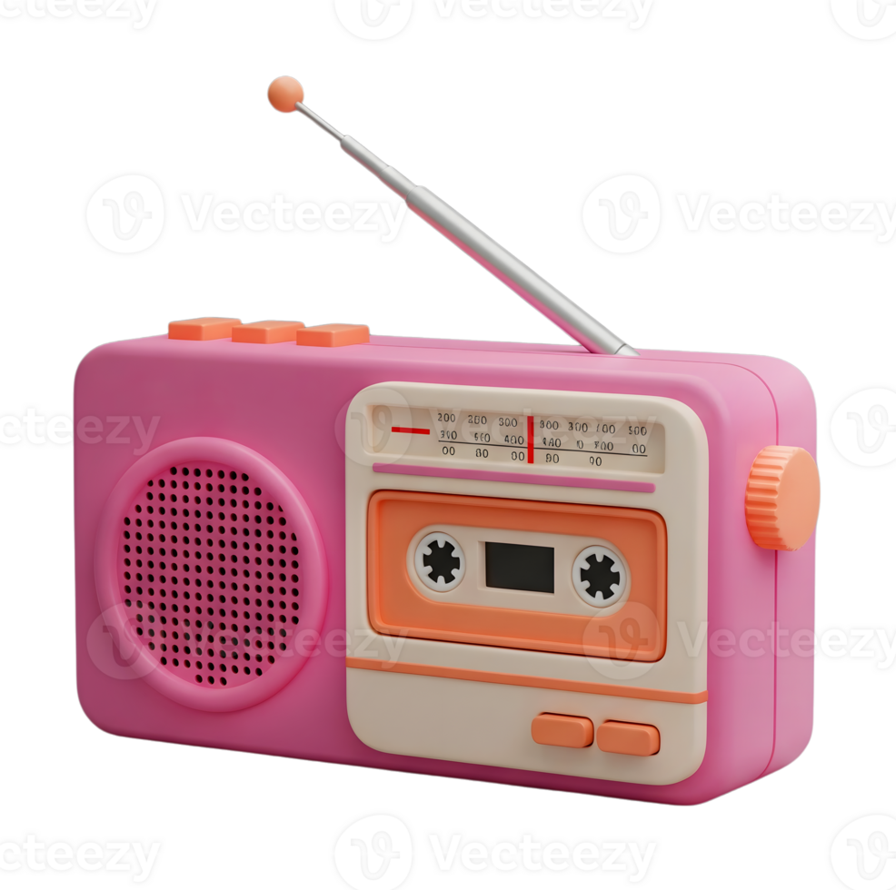 Radio cassette player minimalist 3D rendering in soft and smooth renderer png