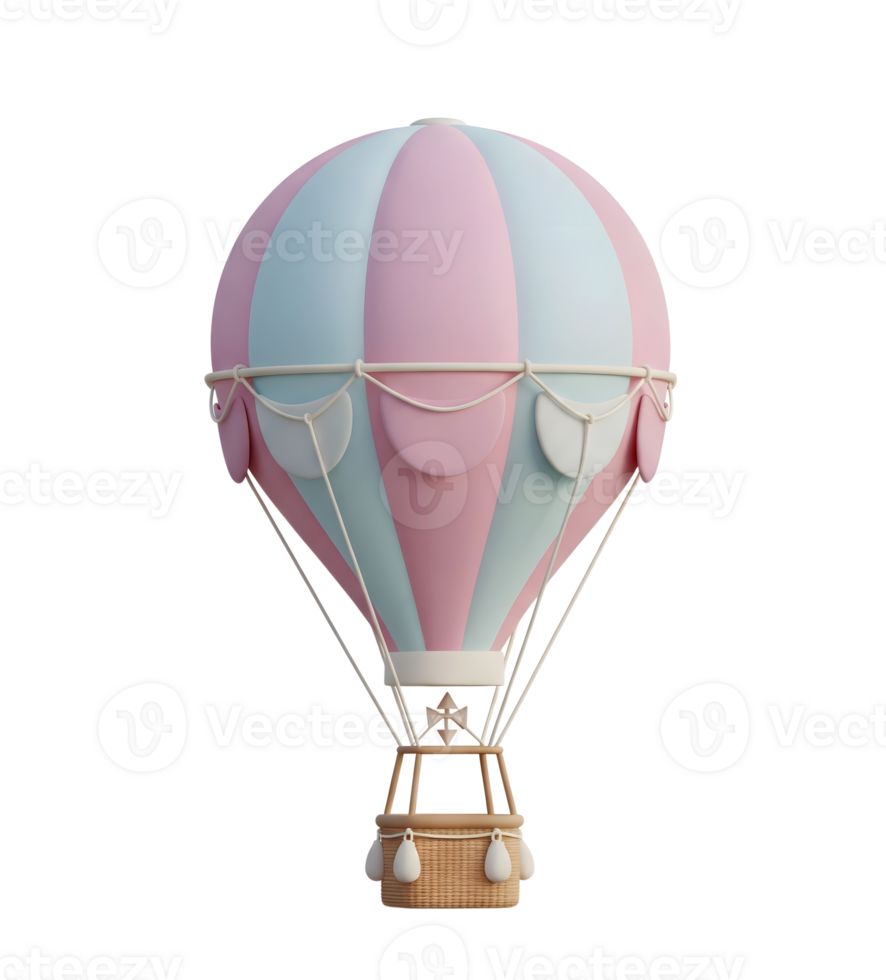 Hot air balloon minimalist 3D rendering in soft and smooth renderer png