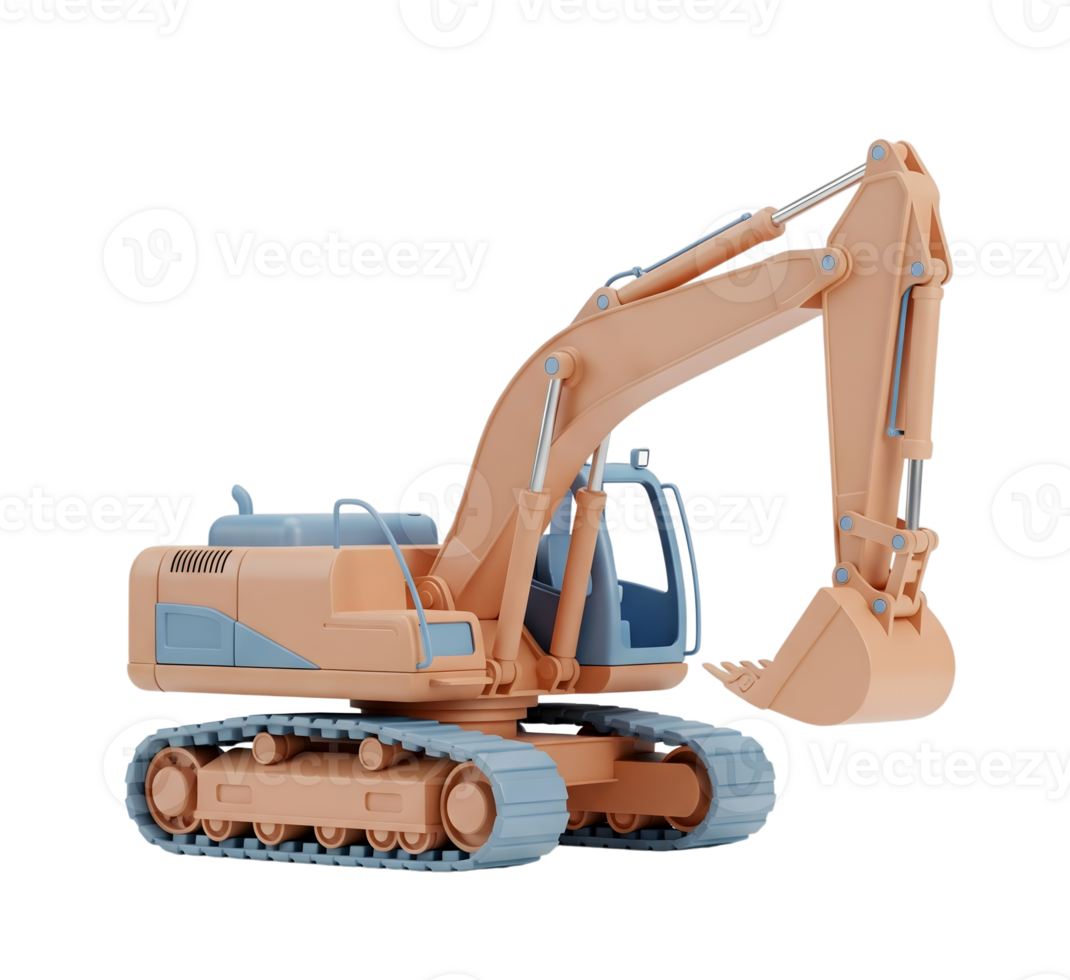 Excavator minimalist 3D rendering in soft and smooth renderer png