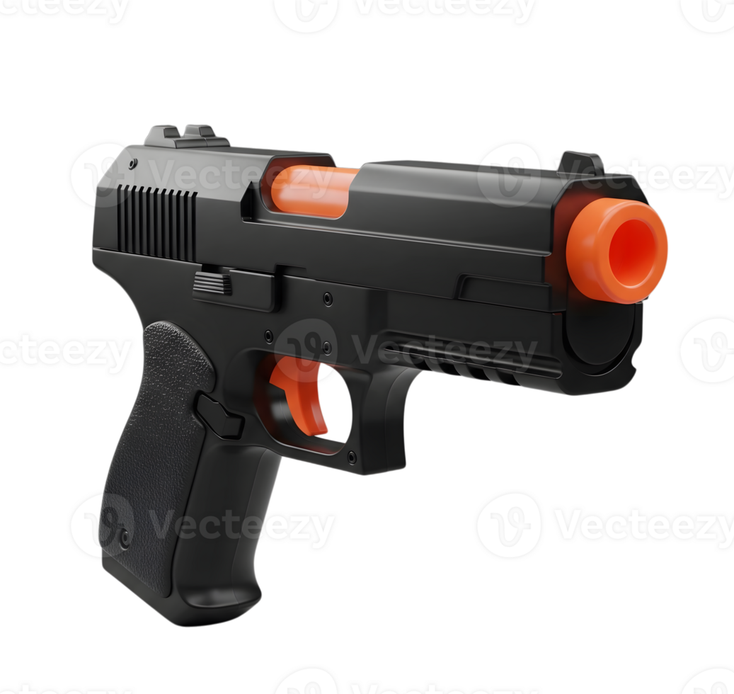 Black toy pistol minimalist 3D rendering in a soft and smooth renderer png