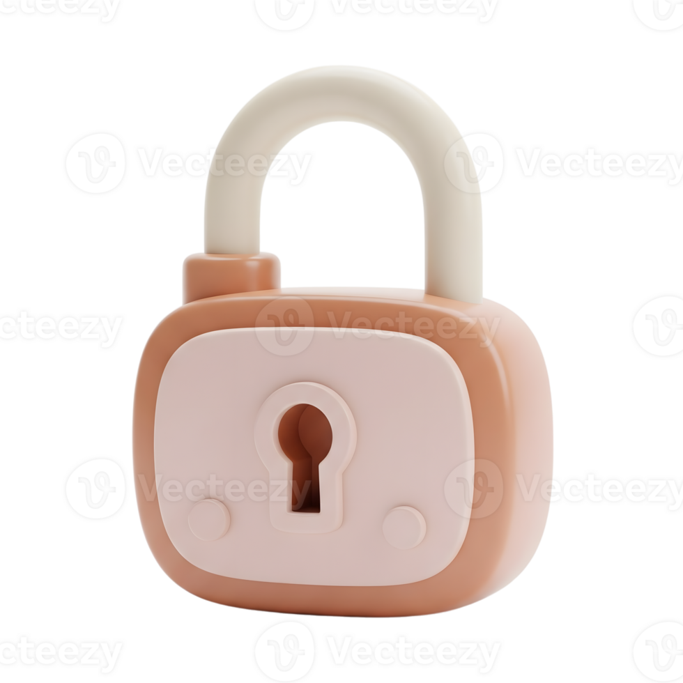 Padlock minimalist 3D rendering in a soft and smooth renderer png