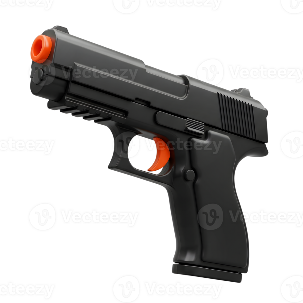 Black toy pistol minimalist rendering in a soft and smooth renderer png