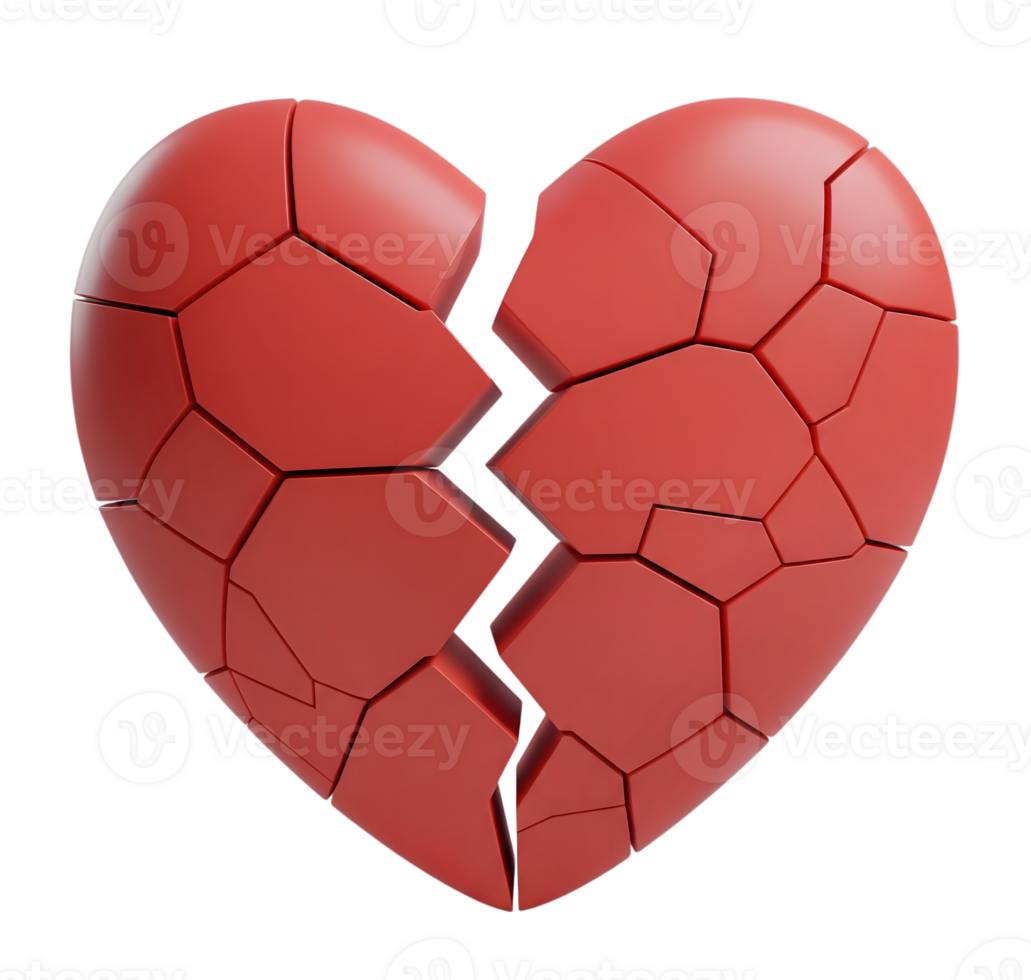 Red broken heart minimalist 3D rendering in a soft renderer png