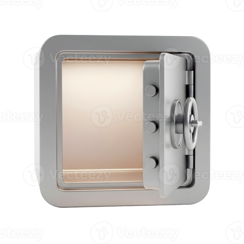 Open Metal Safe Deposit Box Minimalist 3D Rendering in Smooth Renderer png