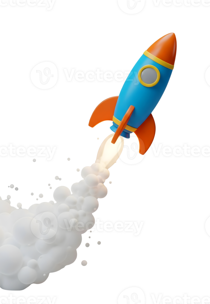 Rocket Launching into Space Minimalist 3D Rendering in Soft And Smooth Renderer png