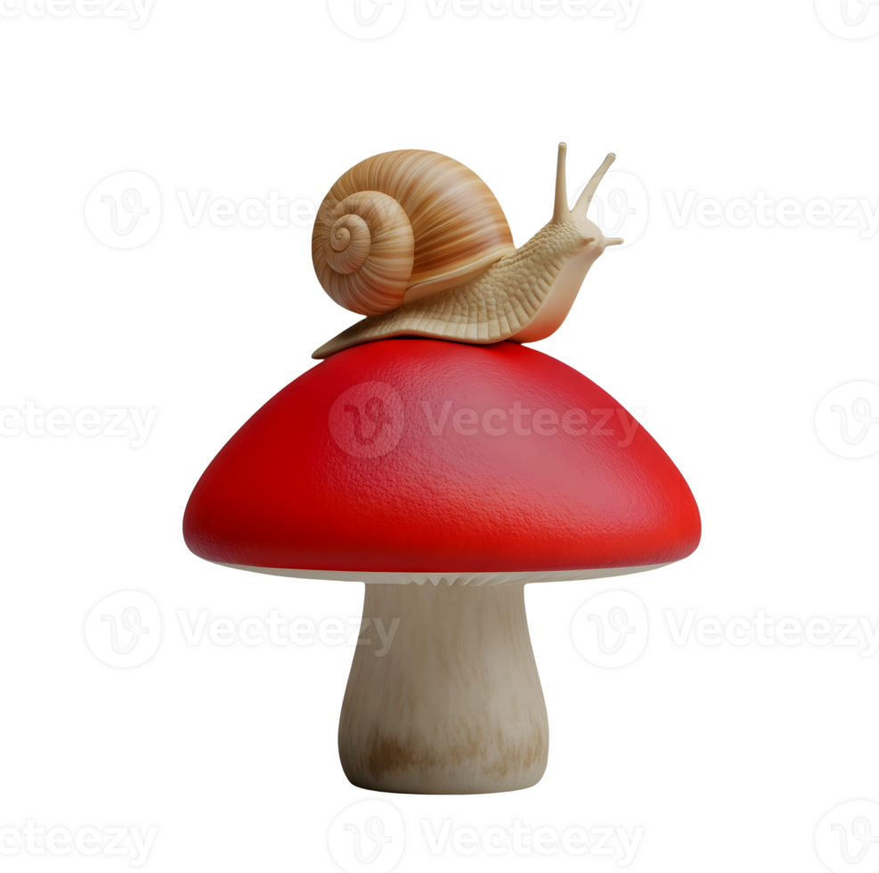 Snail Resting on a Mushroom Minimalist 3D Rendering in Soft And Smooth Renderer png