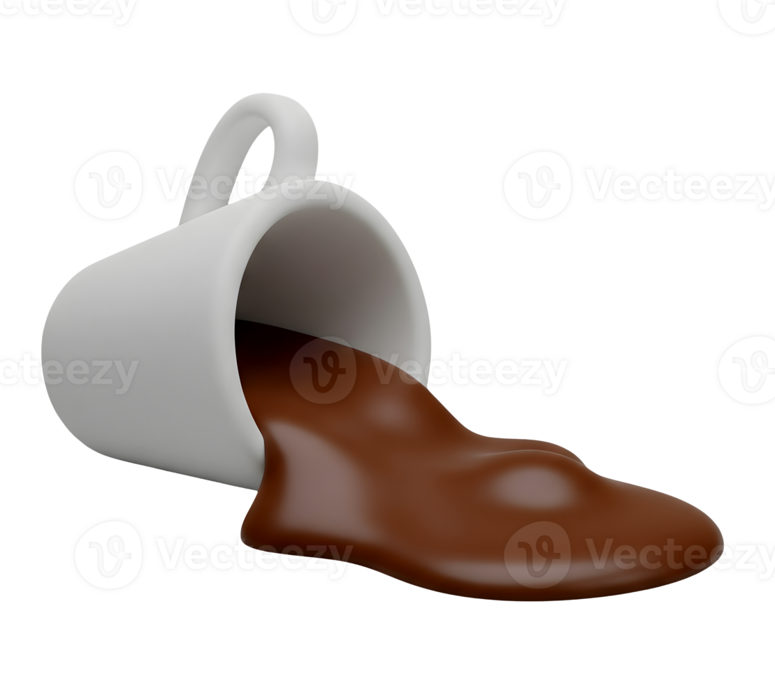 Spilled Coffee from a White Cup Minimalist 3D Rendering in a Soft And Smooth Renderer png