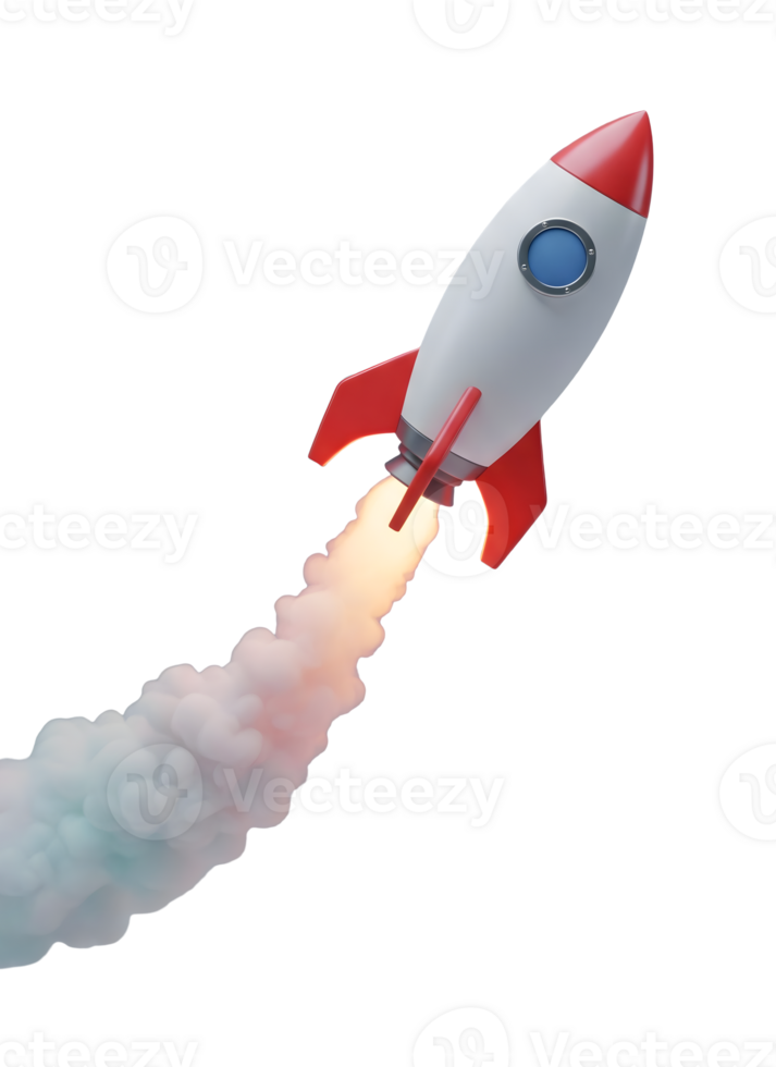 Rocket Launching into Space Minimalist 3D Rendering in Smooth Renderer png