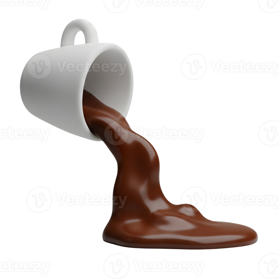 Spilled Coffee from White Cup Minimalist 3D Rendering in Soft And Smooth Renderer png