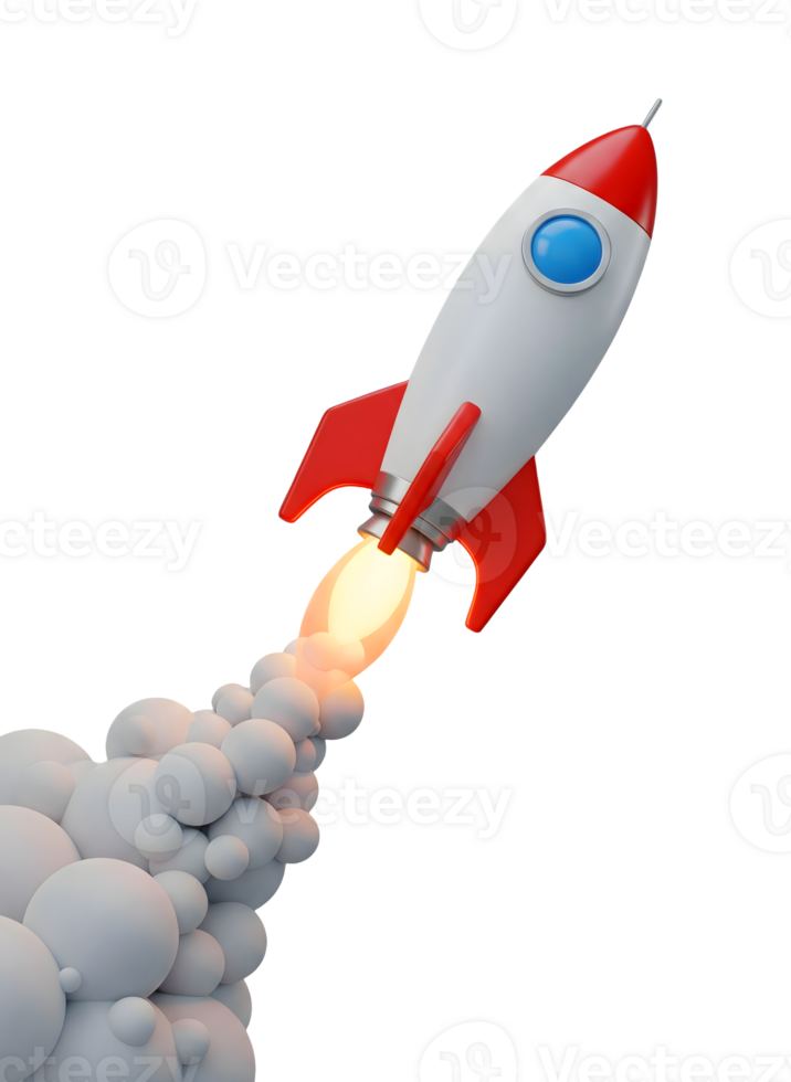 Rocket Launching into Space Minimalist 3D Rendering Smooth Renderer png