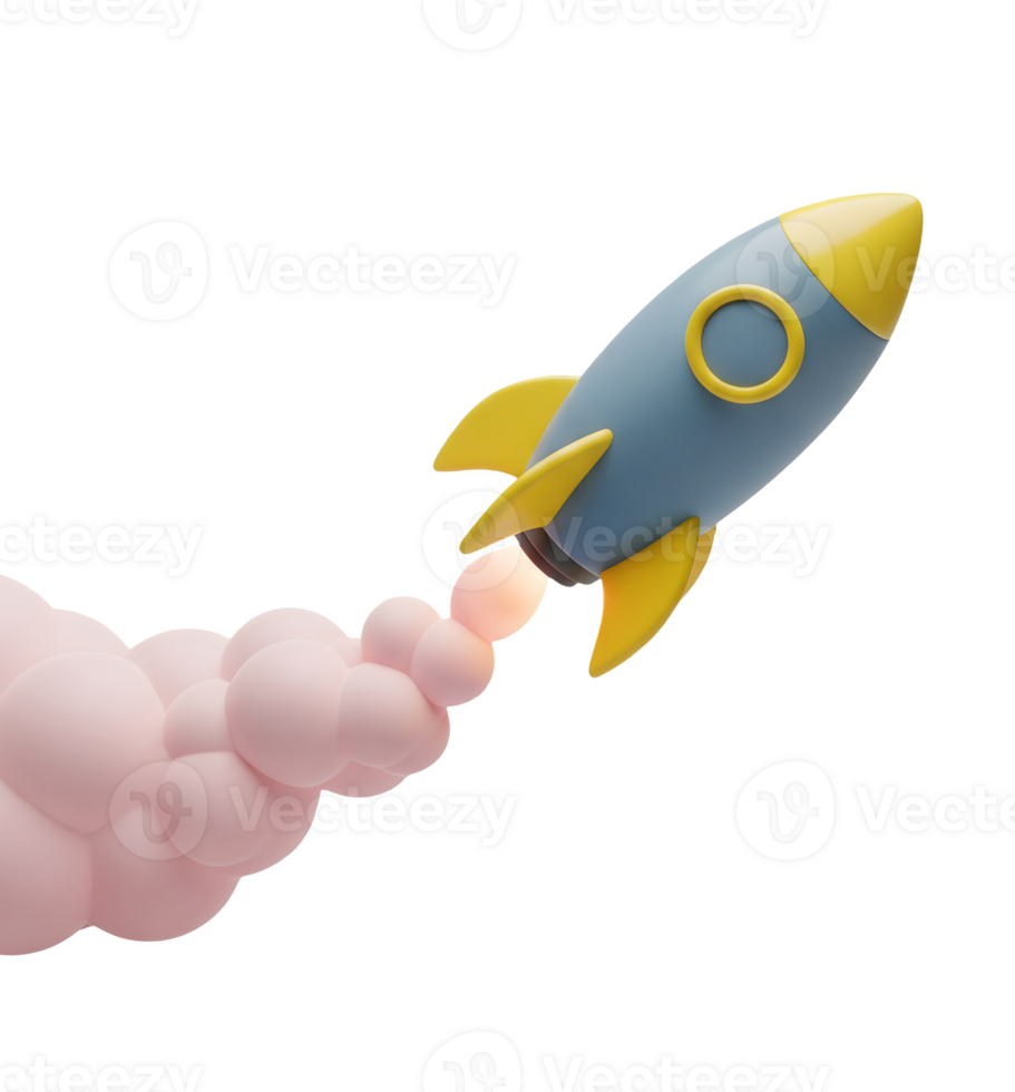 Rocket Launching into Space Minimalist 3D Rendering And Smooth Renderer png