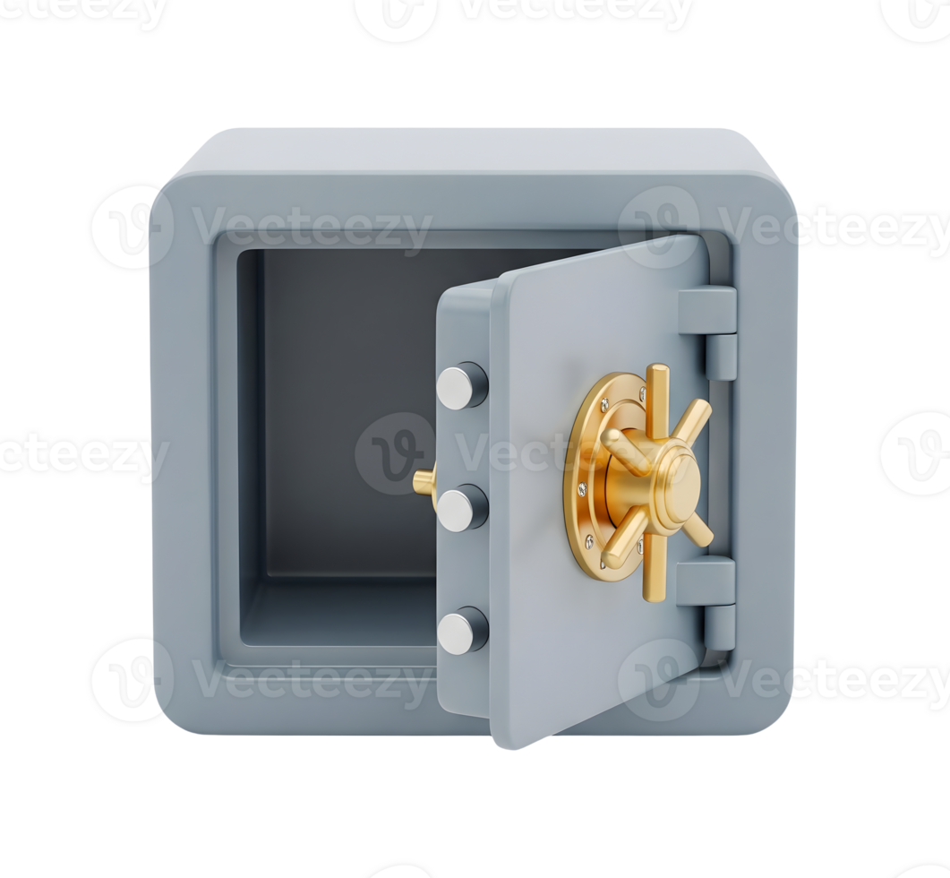 Open Metal Safe Deposit Box Minimalist 3D Rendering And Smooth Renderer png