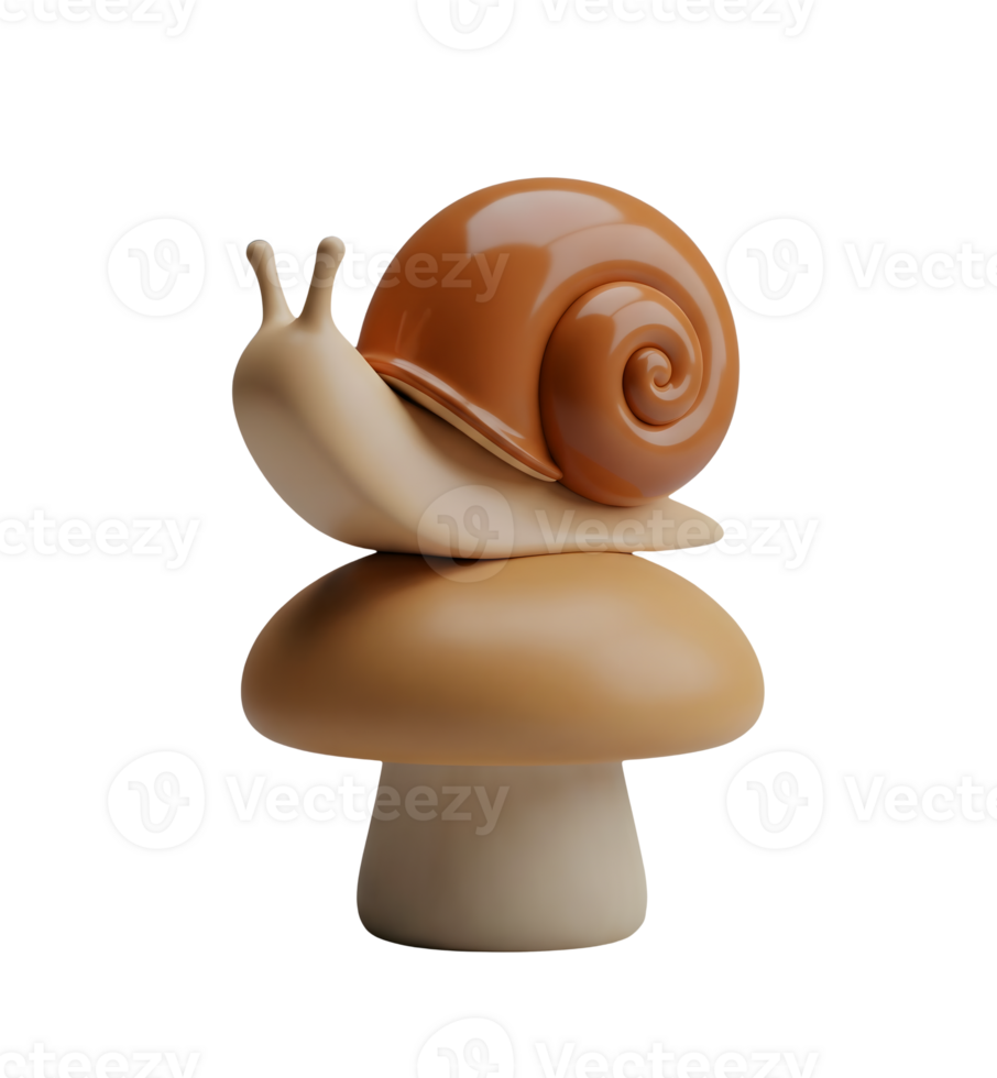 Snail Resting on a Mushroom Minimalist 3D Rendering in Soft Smooth Renderer png