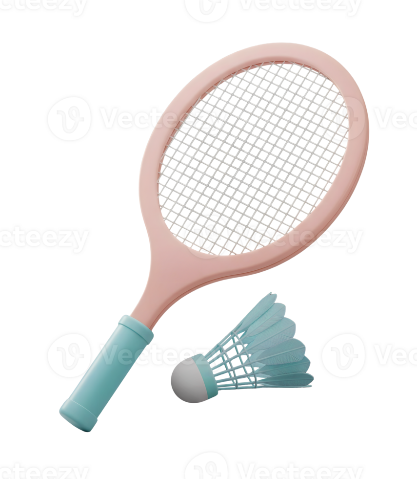 Badminton Racket and Shuttlecock Minimalist 3D Rendering Soft And Smooth Renderer png