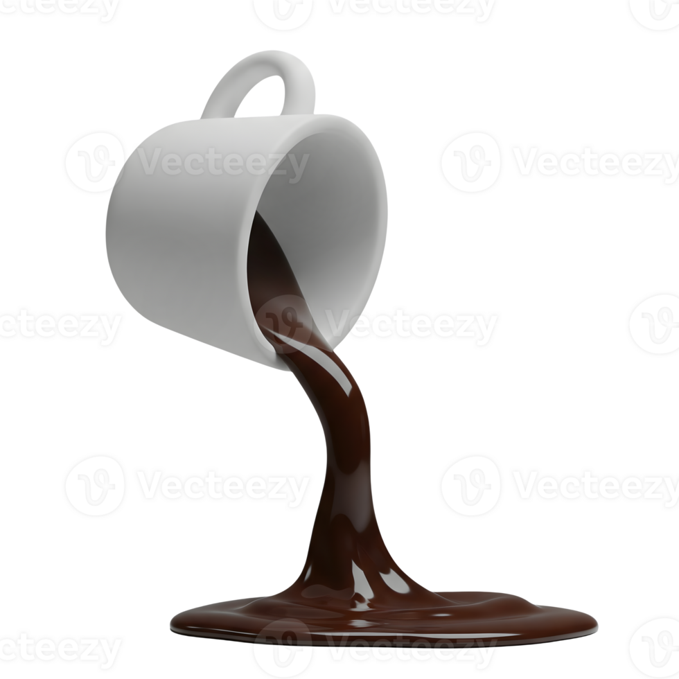 Spilled Coffee from White Cup Minimalist 3D Rendering in a Soft Smooth Renderer png