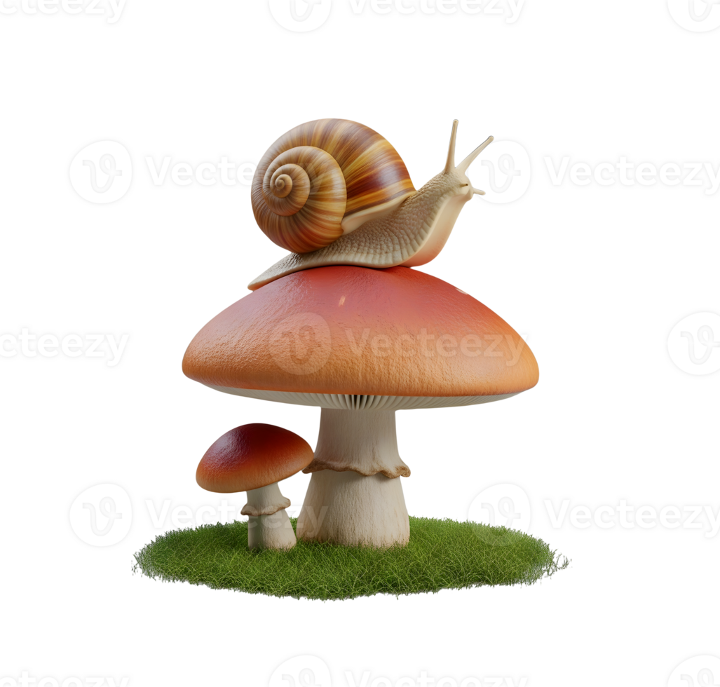 Snail Resting on Mushroom Minimalist 3D Rendering in a Soft And Smooth Renderer png
