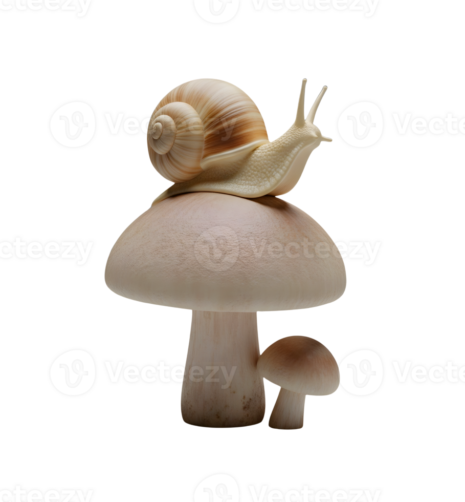 Snail Resting on a Mushroom Minimalist 3D Rendering in a Soft Smooth Renderer png