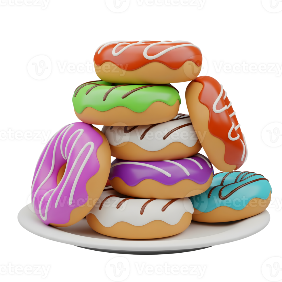 Stack of Colorful Donuts Minimalist 3D Rendering in Soft And Smooth Renderer png