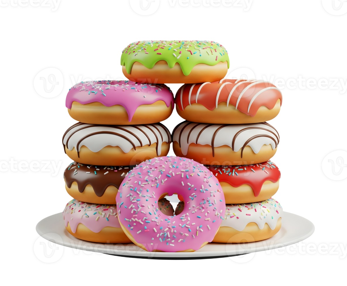 Stack of Colorful Donuts Minimalist 3D Rendering in Soft Smooth Renderer png