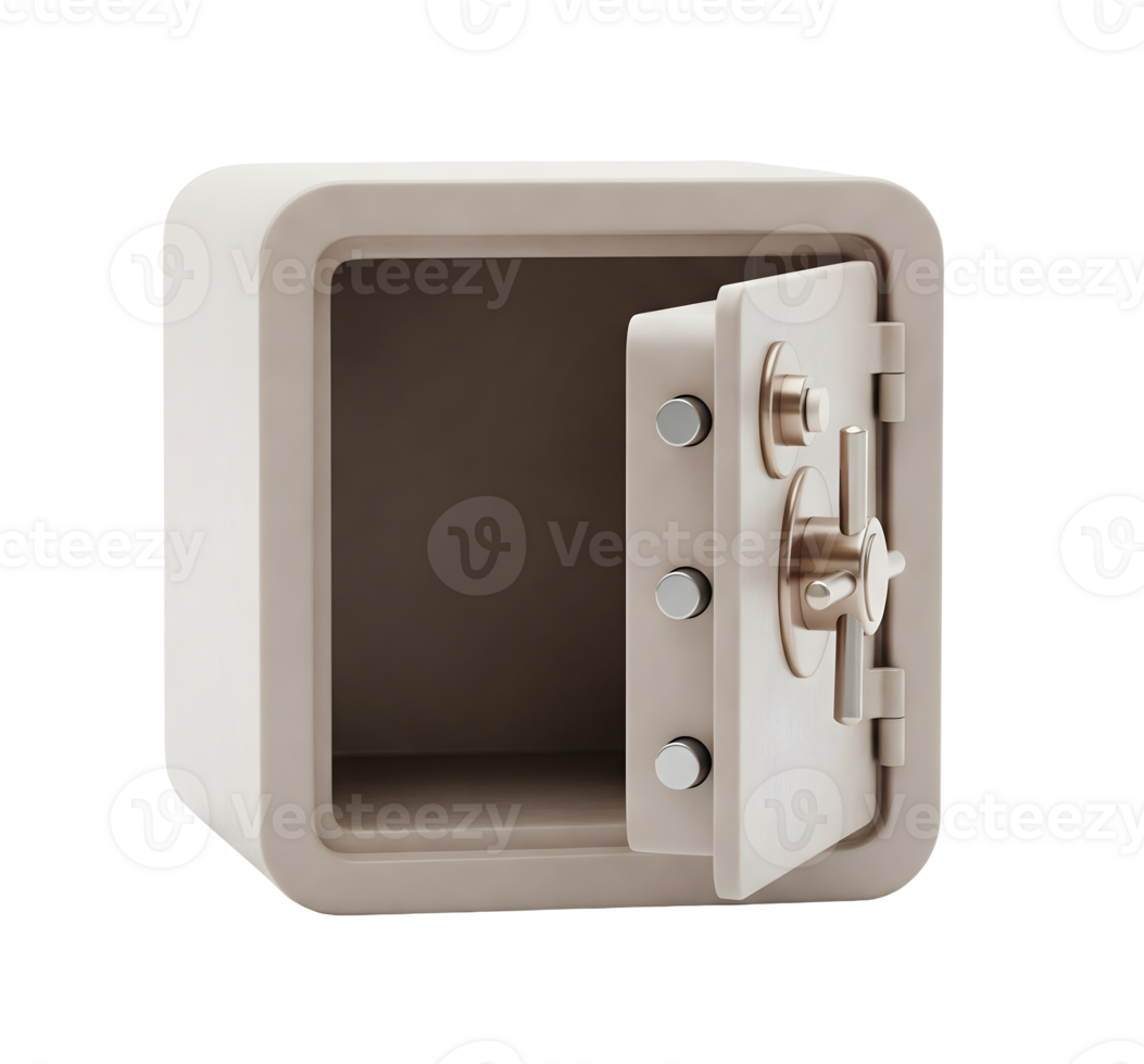 Open Metal Safe Deposit Box Minimalist 3D Rendering Soft And Smooth Renderer png