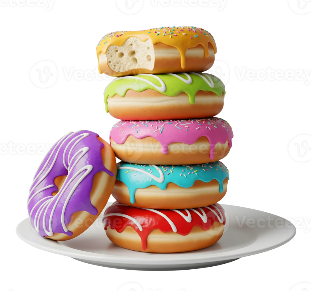 Stack of Colorful Donuts Minimalist 3D Rendering And Smooth Renderer png