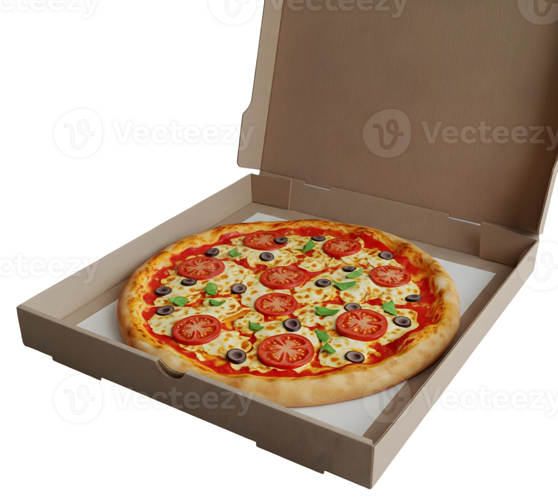 Pizza in a Takeout Box Minimalist 3D Rendering in Soft And Smooth Renderer png