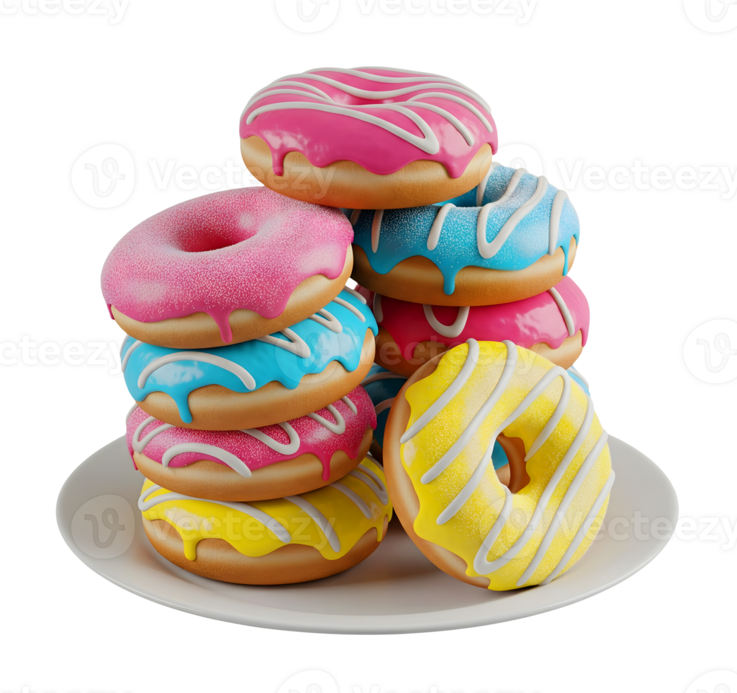 Stack of Colorful Donuts Minimalist 3D Rendering Soft And Smooth Renderer png