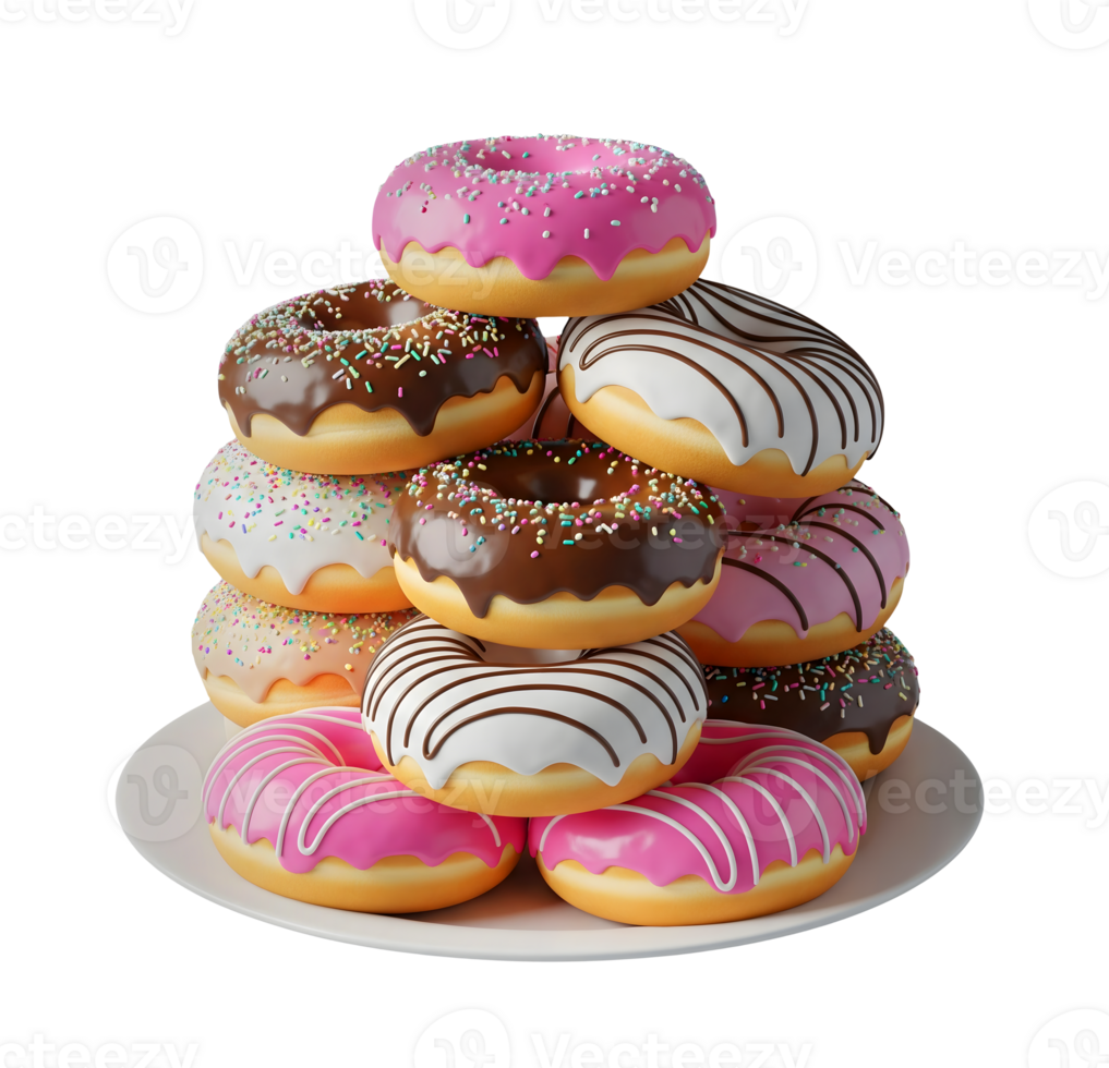 Stack of Colorful Donuts Minimalist 3D Rendering in a Soft Smooth Renderer png
