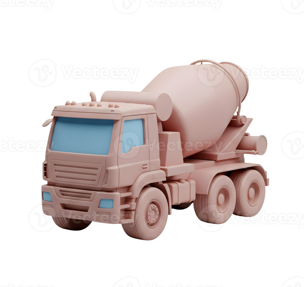 Cement Mixer Truck Minimalist 3D Rendering in a Soft And Smooth Renderer png