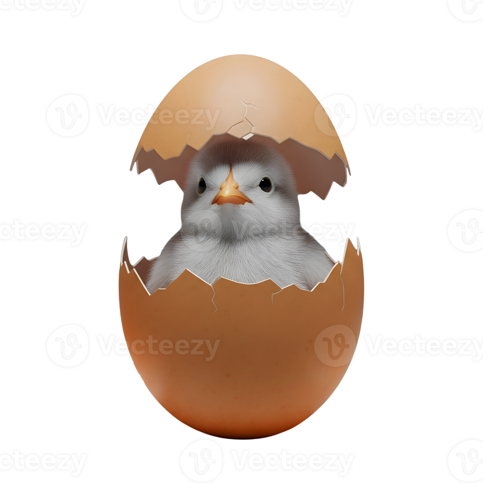 Cute Chick Hatching from an Egg Minimalist 3D Rendering Soft And Smooth Renderer png