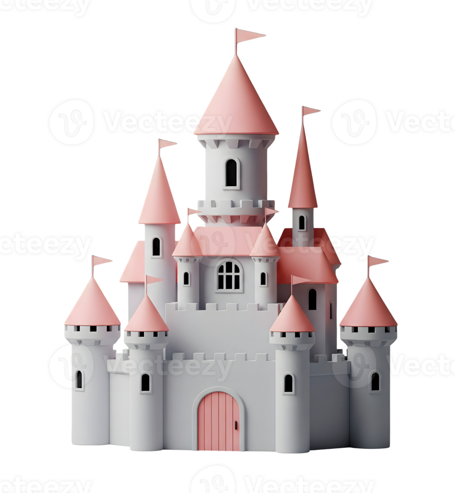 Fantasy Castle Minimalist 3D Rendering in a Soft Smooth Renderer png