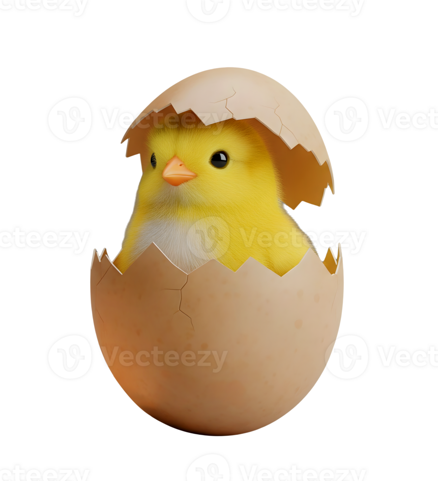 Cute Chick Hatching from an Egg Minimalist 3D Rendering in a Soft Smooth Renderer png