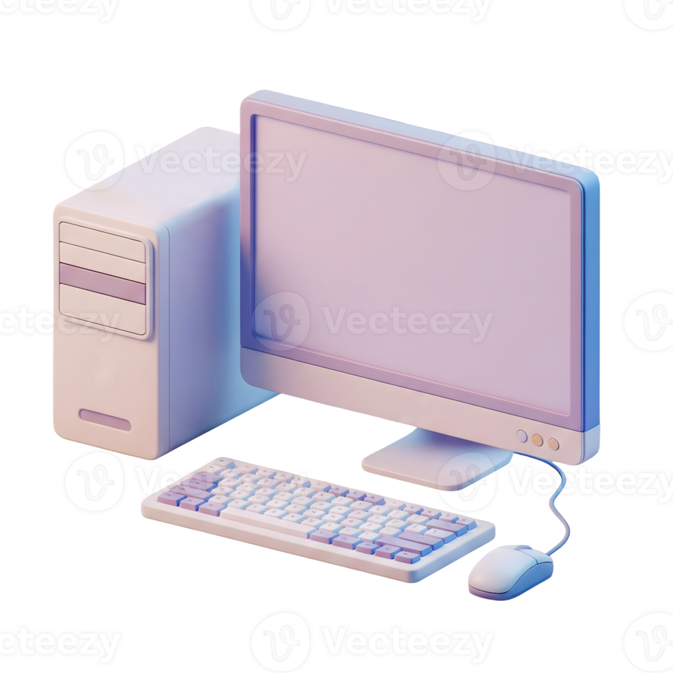 Desktop Computer Minimalist 3D Rendering in a Soft Smooth Renderer png