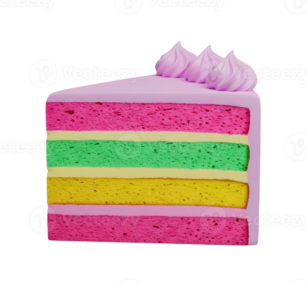 Colorful Layered Cake Slice Minimalist 3D Rendering in a Soft Smooth Renderer png