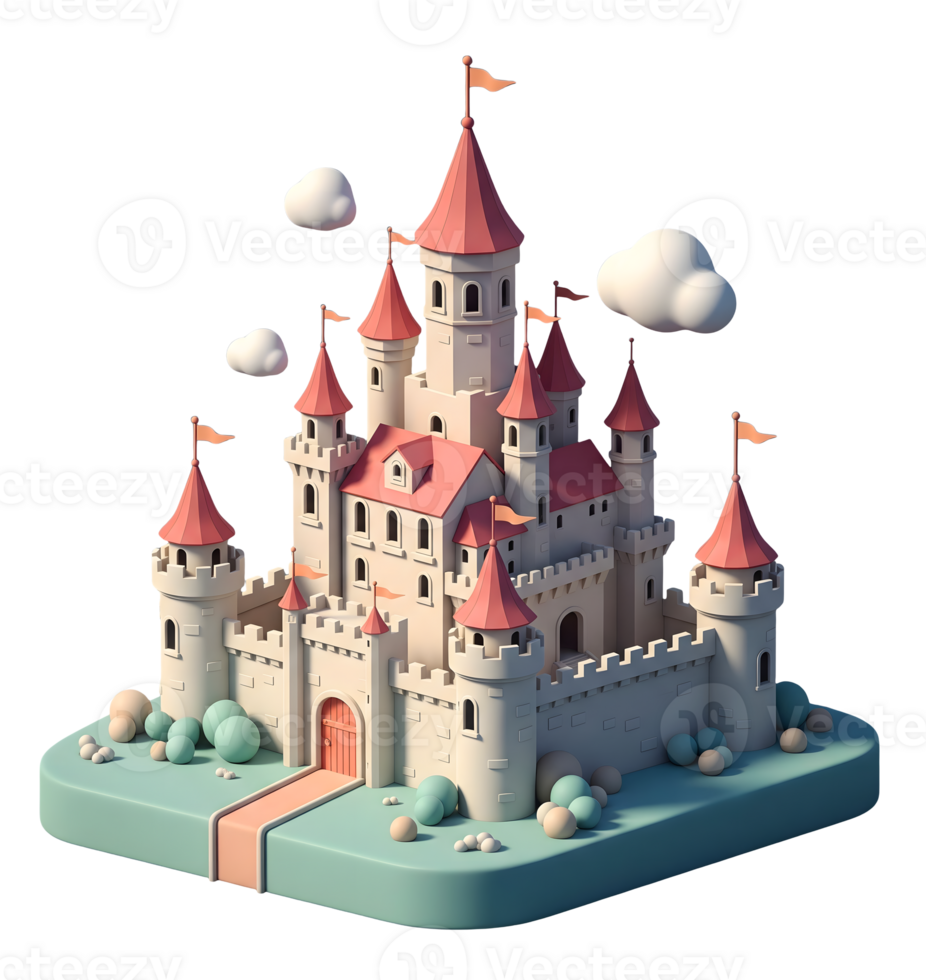 Fantasy Castle Minimalist 3D Rendering Soft And Smooth Renderer png
