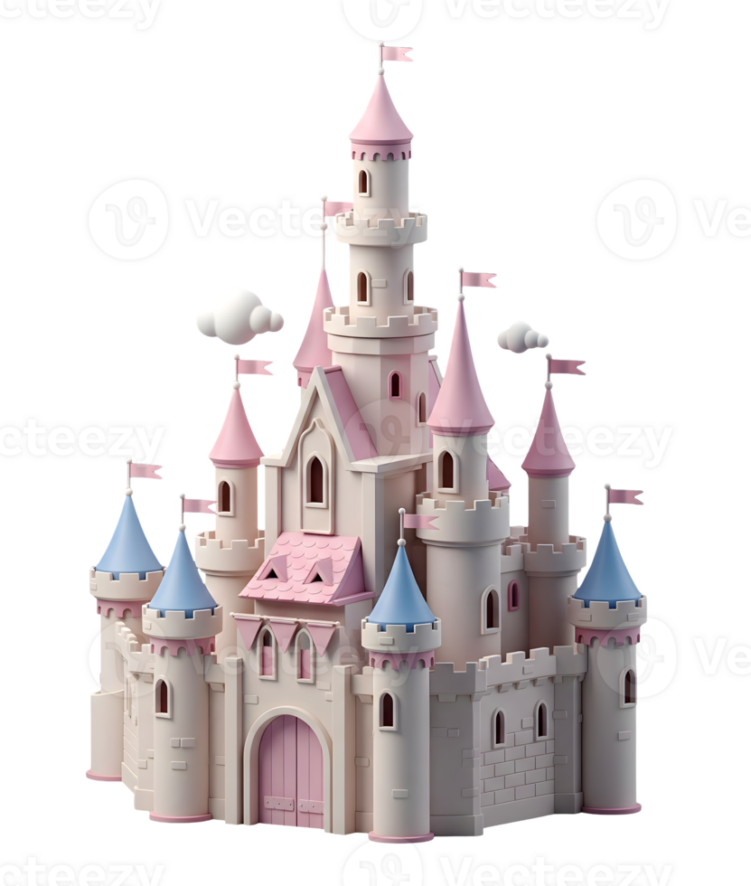 Fantasy Castle Minimalist 3D Rendering in Soft And Smooth Renderer png