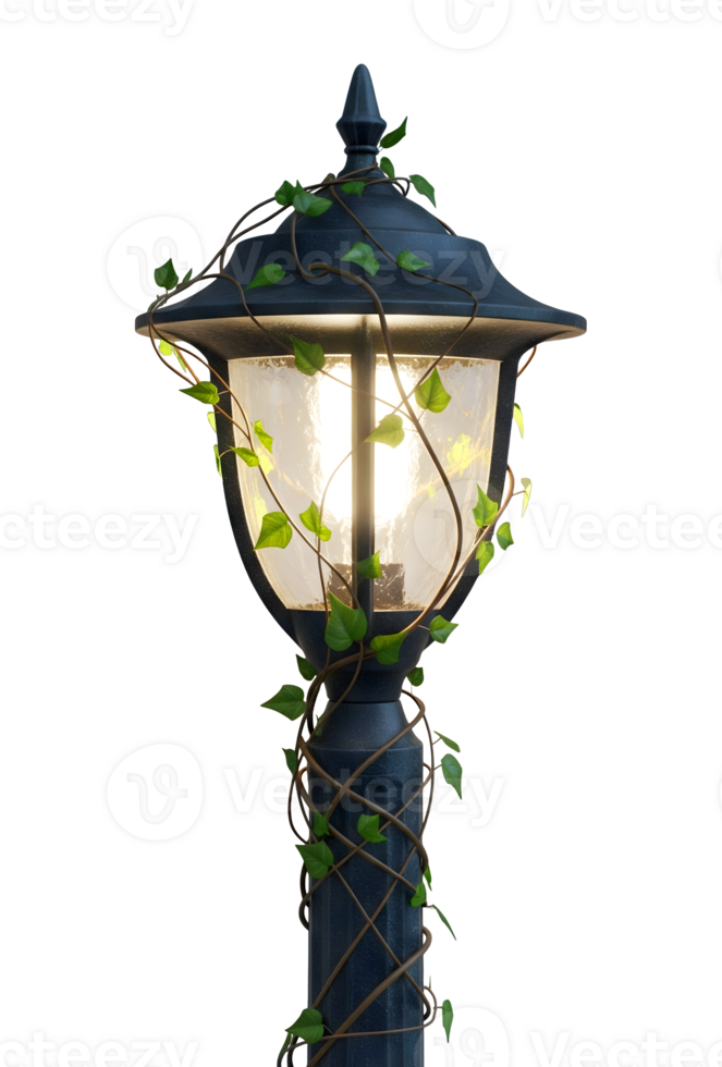 Old Garden Lamp with Ivy Minimalist 3D Rendering in a Soft And Smooth Renderer png