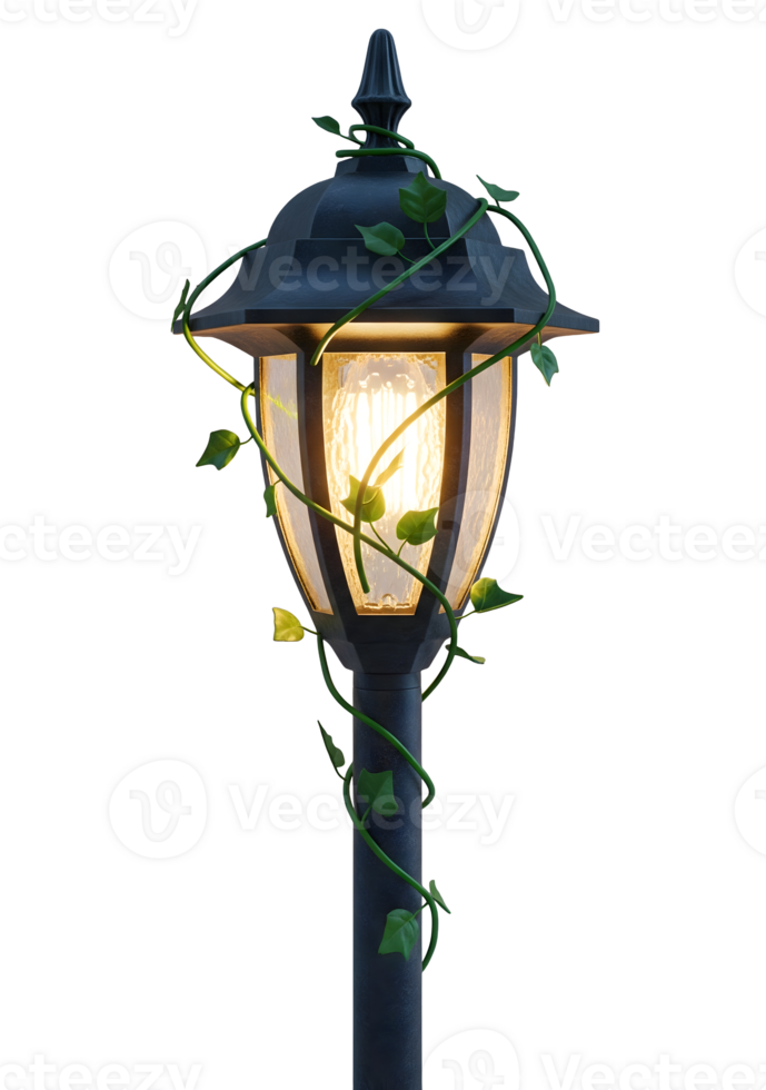 Old Garden Lamp with Ivy Minimalist 3D Rendering in a Soft Renderer png